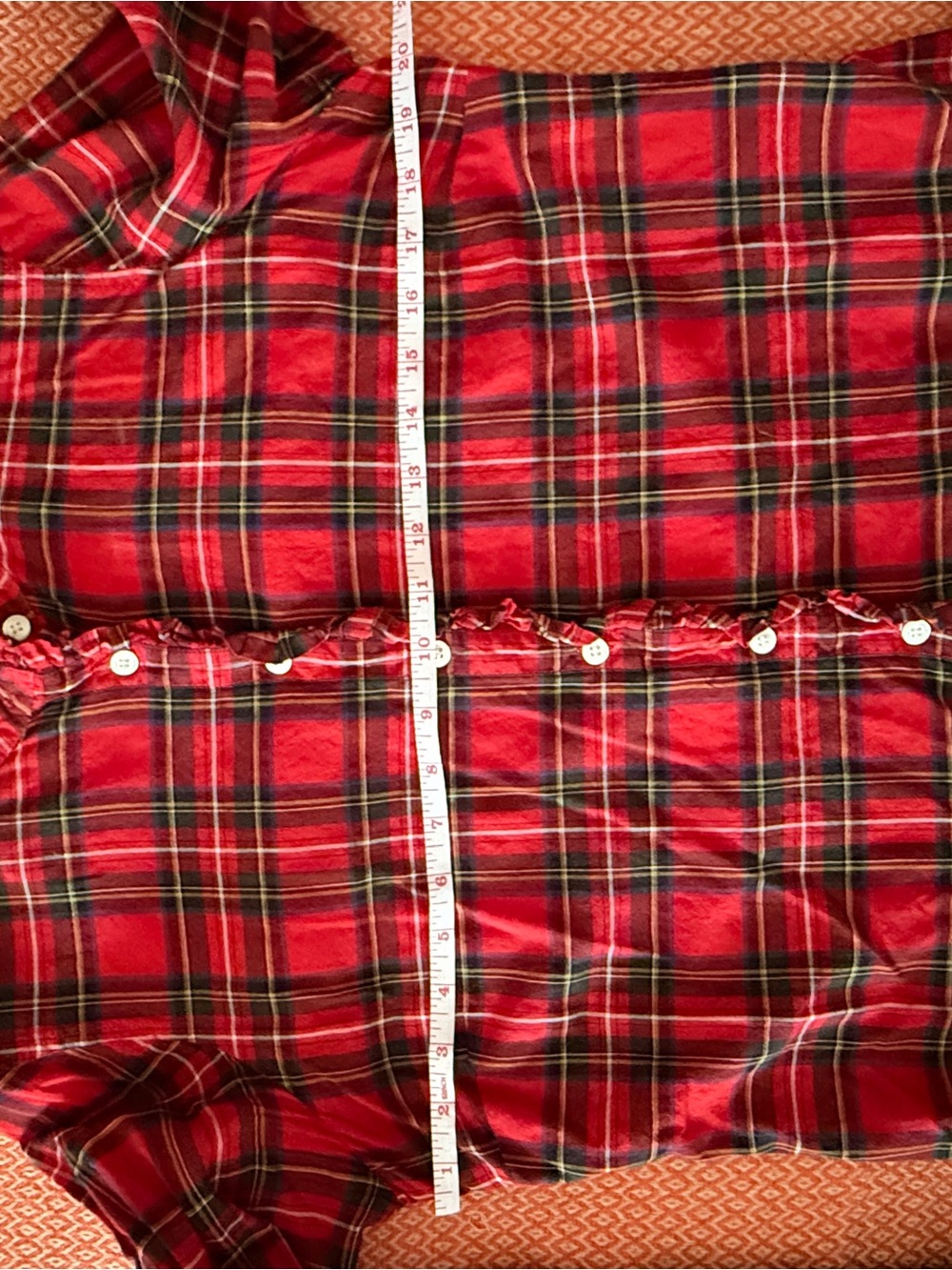 J. Crew Red Plaid Ruffle-Neck Button Shirt - Picture 4 of 5